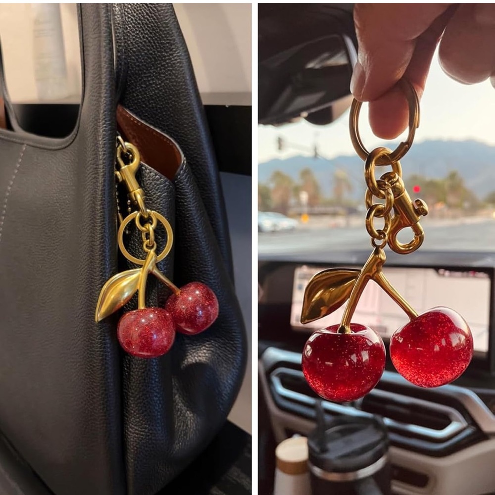 Anthropologie Cherry Keychain in Red and Gold - Picture 1 of 12